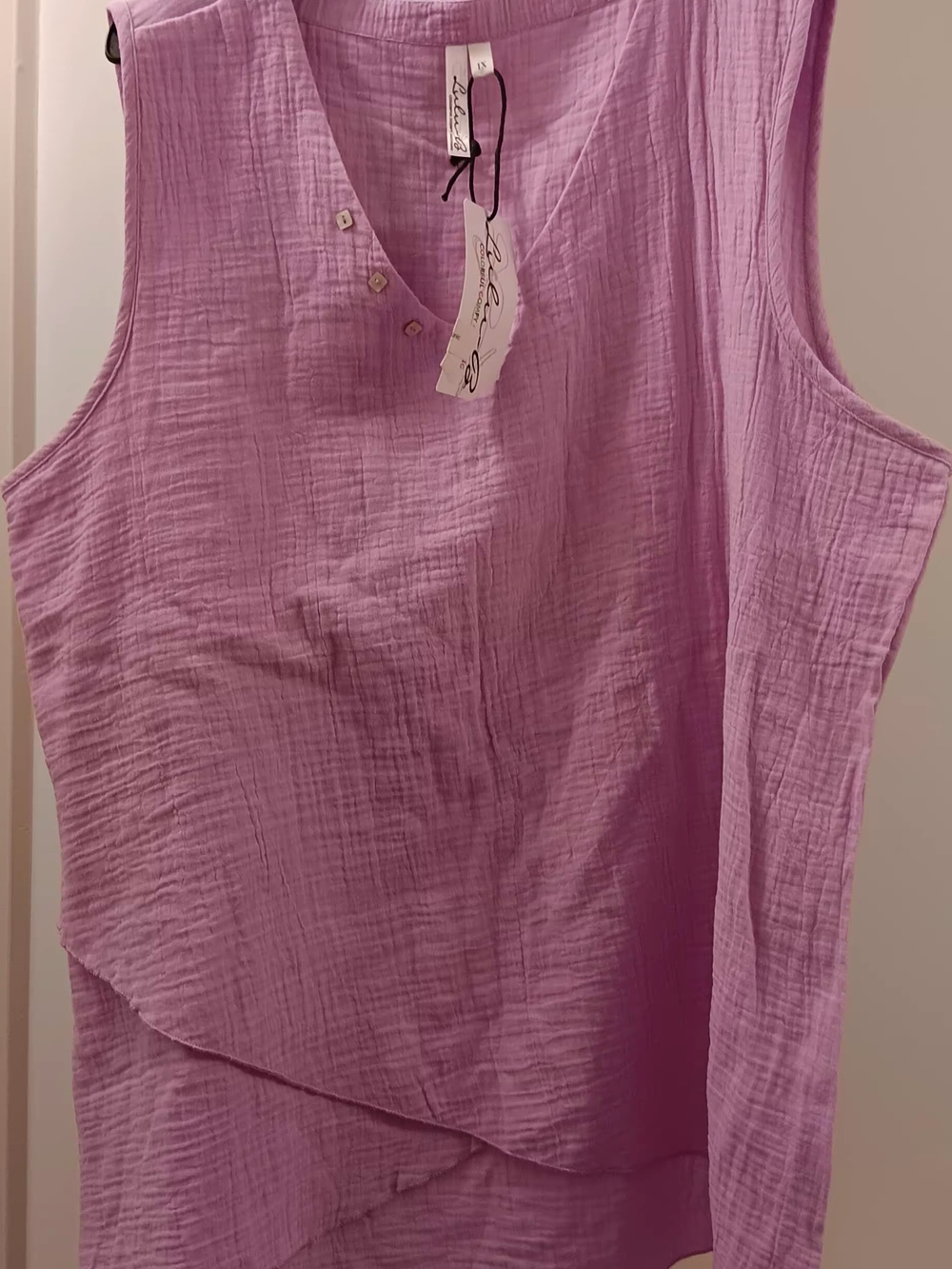 Lulu-B Lavender Sleeveless Gauze Layered Tank with Button Detail